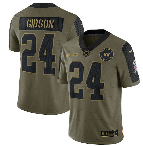 Men's Washington Football Team #24 Antonio Gibson 2021 Olive Salute To Service Limited Stitched Jersey Men's Washington Football Team #24 Antonio Gibson 2021 Olive Salute To Service Limited Stitched Jersey